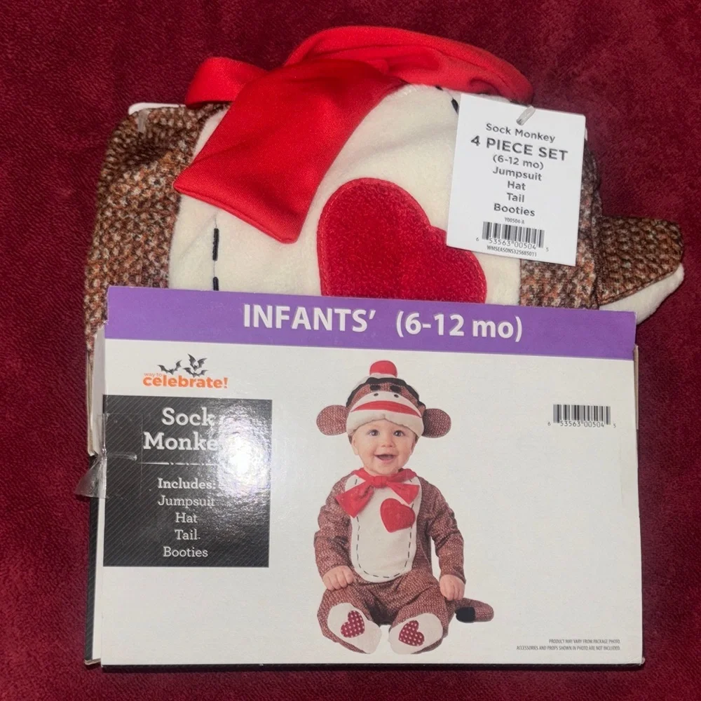 Sock Monkey Infant Costume‎ Set - Red and Brown